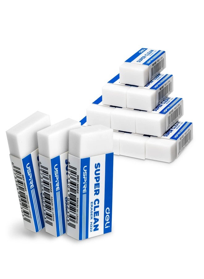 Deli Pencil Erasers, Pencil Eraser, 10 Pack, White Erasers, Erasers for Drawing, Kids, Artist, White, Large - Image 1