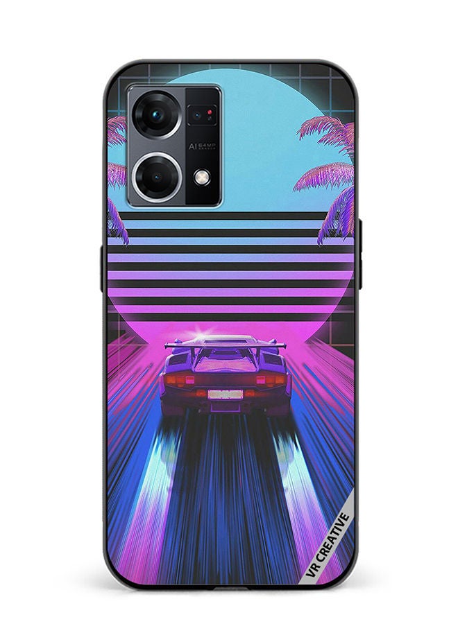 VR CREATIVE Protective Case Cover For Oppo Reno8 4G Retro Synthwave Ps4 Design Multicolour - Image 1