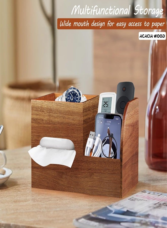 BIBELUN Wood Tissue Box Cover with Storage Tray,Decorative Cube Tissue Box Holder,Modern Facial Paper Organizer with Remote Control Holder for Bathroom,Vanity Countertop,End Table,NightStand,Home,Office - Image 2