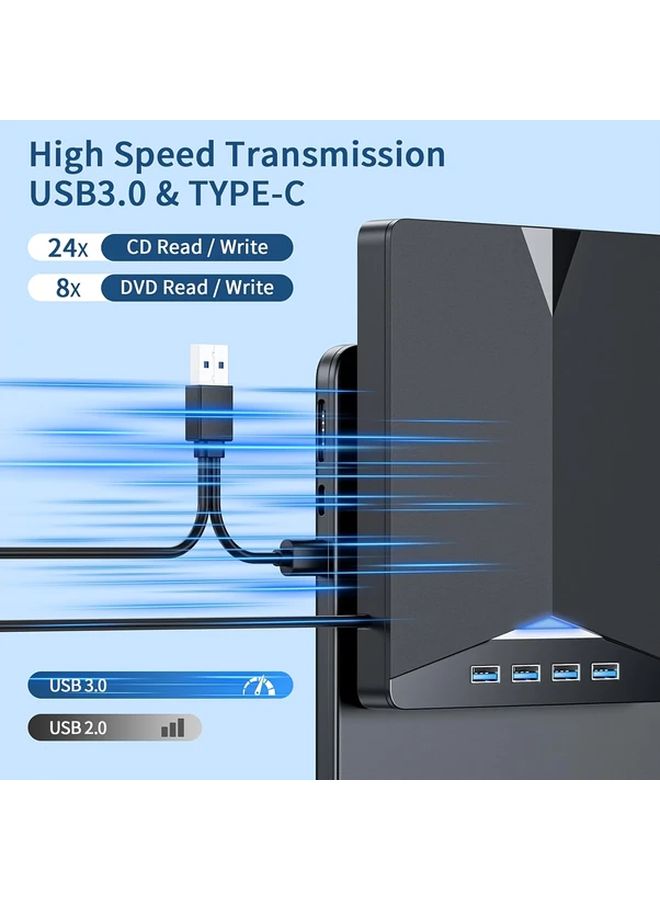 Black 7 In 1 USB 3 0 Portable CD DVD Burner Drive For Laptop PC Mac - Image 3