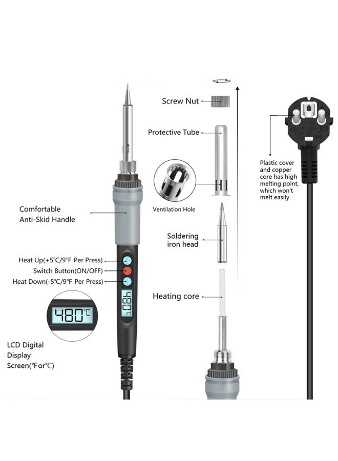 HANDSKIT 90W Constant Temperature Electric Soldering Iron 180~480℃ Temperature Adjustable Electric Iron LCD Digital Display ℃/℉ Conversion Electric Iron - Image 3