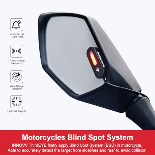 INNOVV ThirdEYE Motorcycle Blind Spot System with Voice and Indicators Alert, Waterproof Moto Assistant System, Detect Hazards from Side & Rear Line for Motorcycle/Bicycle/E-Bike(Mirror Version) - Image 2