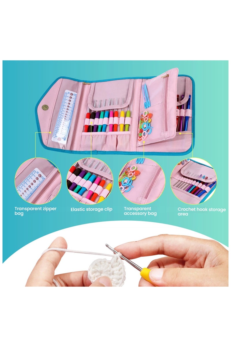 عام حقيبة تخزين كروشيه منزلية جديدة، محمولة ومتعددة الوظائف، مخصّصة لأدوات الحياكة، مع مشبك علامات وقسم مخصوص لإبر الكروشيه. - Image 3