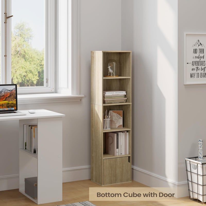 Modern Wooden Bookcase with Open Storage and Cabinet for Office and Living Room, 5-Tier, 34W x 24Dx 132H cm, Light Oak - Image 2