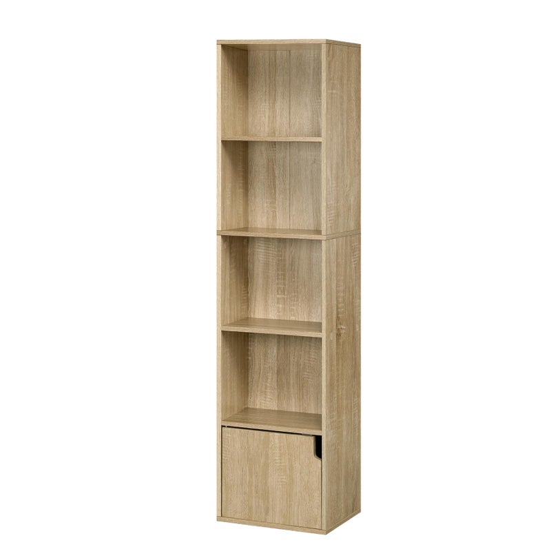 Modern Wooden Bookcase with Open Storage and Cabinet for Office and Living Room, 5-Tier, 34W x 24Dx 132H cm, Light Oak - Image 1