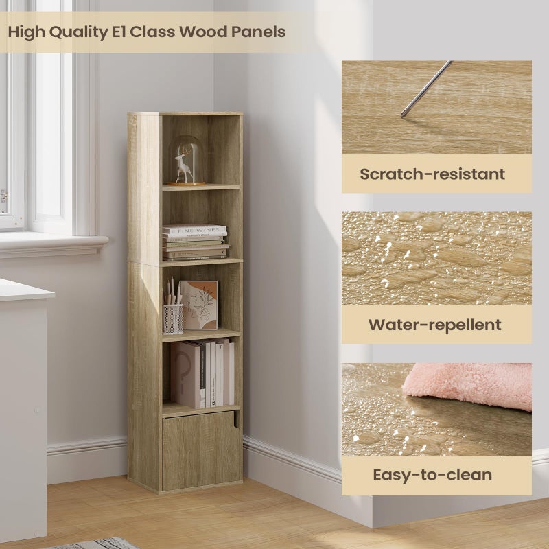 Modern Wooden Bookcase with Open Storage and Cabinet for Office and Living Room, 5-Tier, 34W x 24Dx 132H cm, Light Oak - Image 4