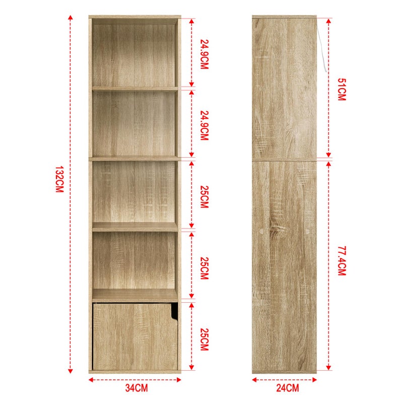 Modern Wooden Bookcase with Open Storage and Cabinet for Office and Living Room, 5-Tier, 34W x 24Dx 132H cm, Light Oak - Image 3