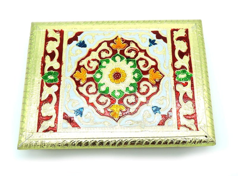 Epraiser Premium Wooden Handcrafted Meenakari Size 6x8 inch Multicolor Multipurpose Puja ChowkiPath for Home and Office Decor - Image 1
