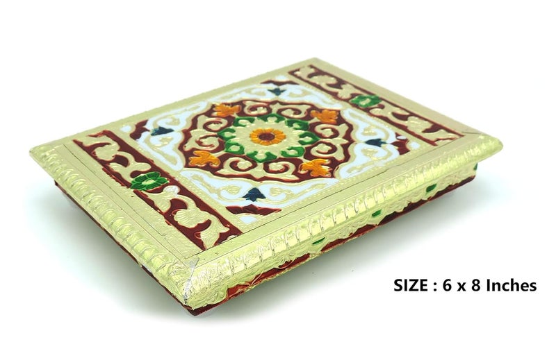Epraiser Premium Wooden Handcrafted Meenakari Size 6x8 inch Multicolor Multipurpose Puja ChowkiPath for Home and Office Decor - Image 2