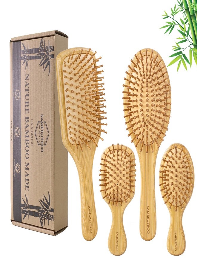 SAMEBUTECO Bamboo Hair Brush Set 4 Styles Paddle Detangling Brushes for Thick, Thin, Curly, and Dry Hair Women and Girls Hair Message Brushes 2 Indoor Used 2 Outdoor Used Travel portable - Image 1