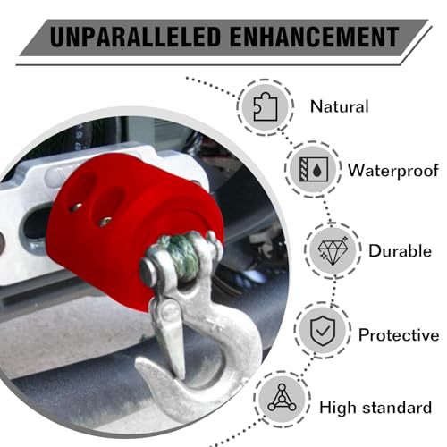 Couslcd Car Rubber Winch Stopper for Cable Hook, Silicone Cable Saver Hook Stopper Line for ATV UTV Truck, Prevent Pulling Bounce, Shock Absorber with Allen Wrench, Quick Installation Tool (Red) - Image 5