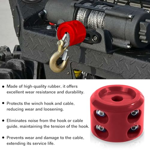 Couslcd Car Rubber Winch Stopper for Cable Hook, Silicone Cable Saver Hook Stopper Line for ATV UTV Truck, Prevent Pulling Bounce, Shock Absorber with Allen Wrench, Quick Installation Tool (Red) - Image 4