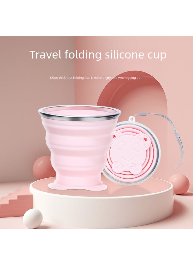 Generic - Silicone Folding Cup Factory Wholesale Daily Necessities Silicone Retractable Cup Outdoor Portable Small Size Cartoon Water Cup-Color:Purple-Capacity:270ml-bear Head Cup Pearl Bag - Image 1