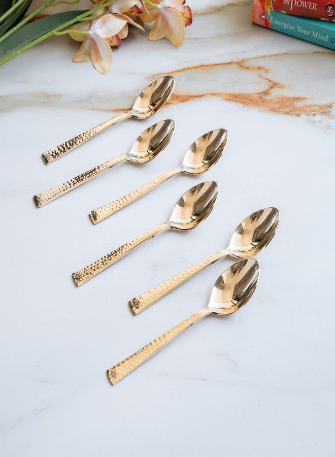Indian Art Villa Brass Hammered Spoon, Serveware Tableware, Length 7" Inch, 6 Pieces, Gold - Image 5