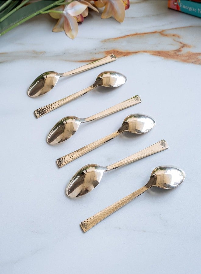 Indian Art Villa Brass Hammered Spoon, Serveware Tableware, Length 7" Inch, 6 Pieces, Gold - Image 3