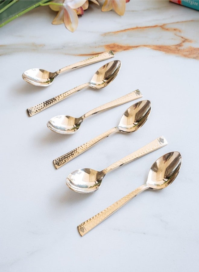 Indian Art Villa Brass Hammered Spoon, Serveware Tableware, Length 7" Inch, 6 Pieces, Gold - Image 4