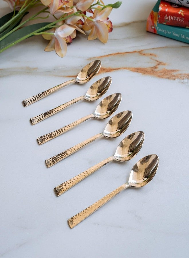 Indian Art Villa Brass Hammered Spoon, Serveware Tableware, Length 7" Inch, 6 Pieces, Gold - Image 2