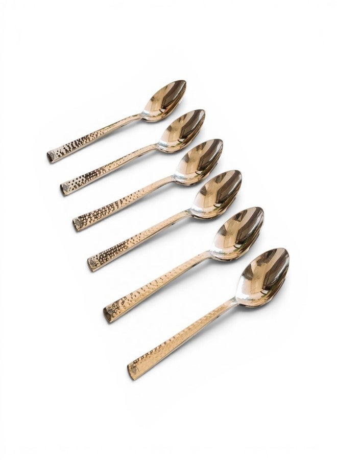 Indian Art Villa Brass Hammered Spoon, Serveware Tableware, Length 7" Inch, 6 Pieces, Gold - Image 1