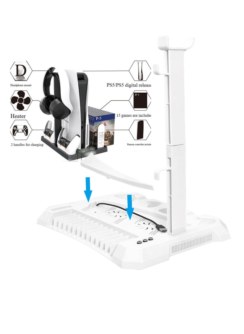 Pretocter - Multi-function Cooling Base for PlayStation 5, Ultra-thin ,Vertical Cooling Fan Station, Dual Control Charger, Multi-game Slots(White) - Image 1