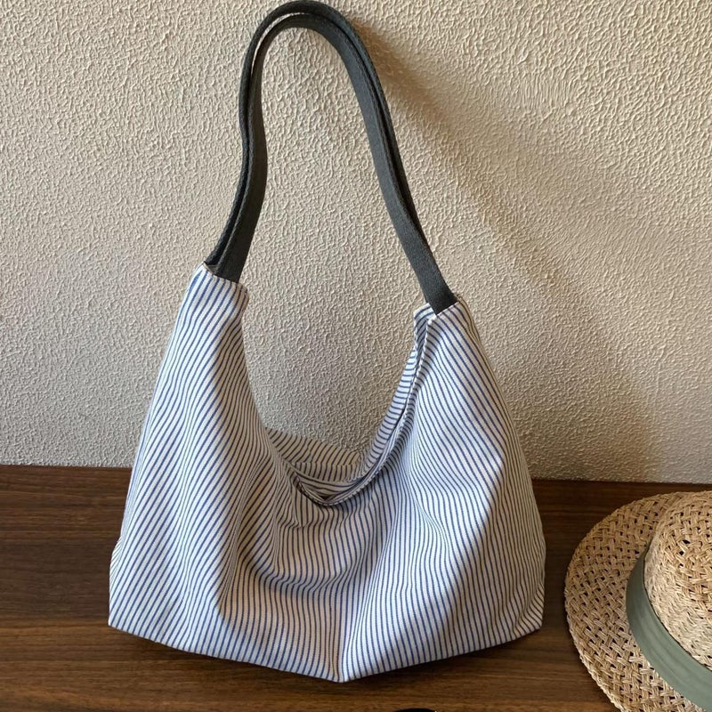Korean-style Casual Contrast Stripe Tote Bag for Women - Image 3