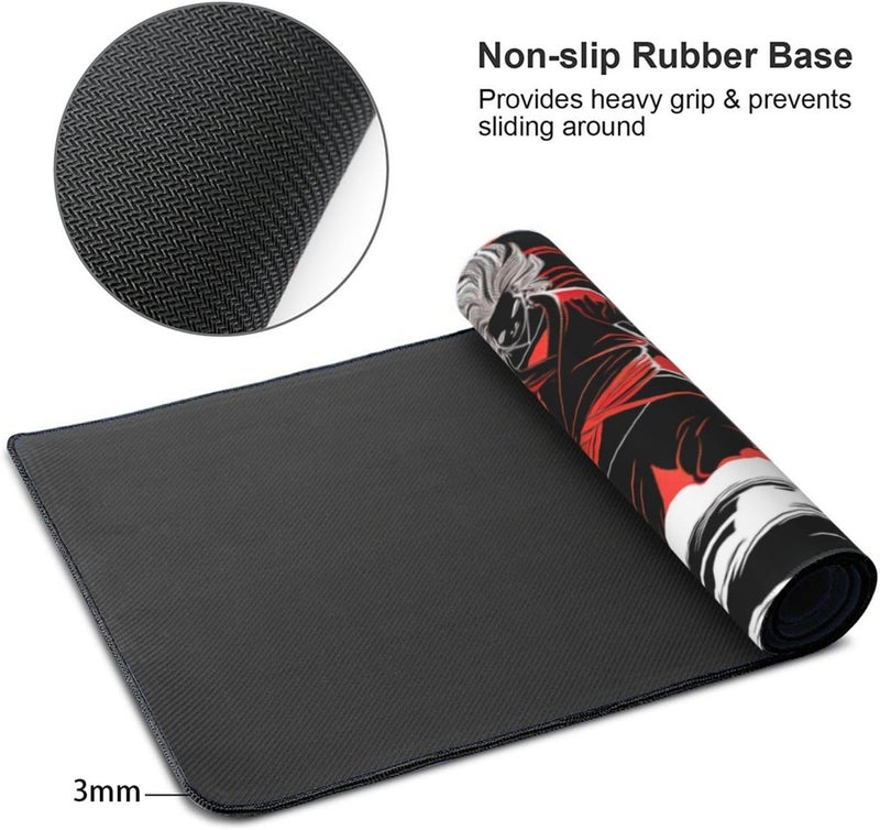 AQQA Japanese Samurai Cool Anime Red and Black Mouse Pad Extended XXXL 35.4" x 15.7" Desk Pad with Stitched Edges, Non Slip Rubber Base Gaming Keyboard Mouse Mat for Home Computer Office Laptop - Image 2