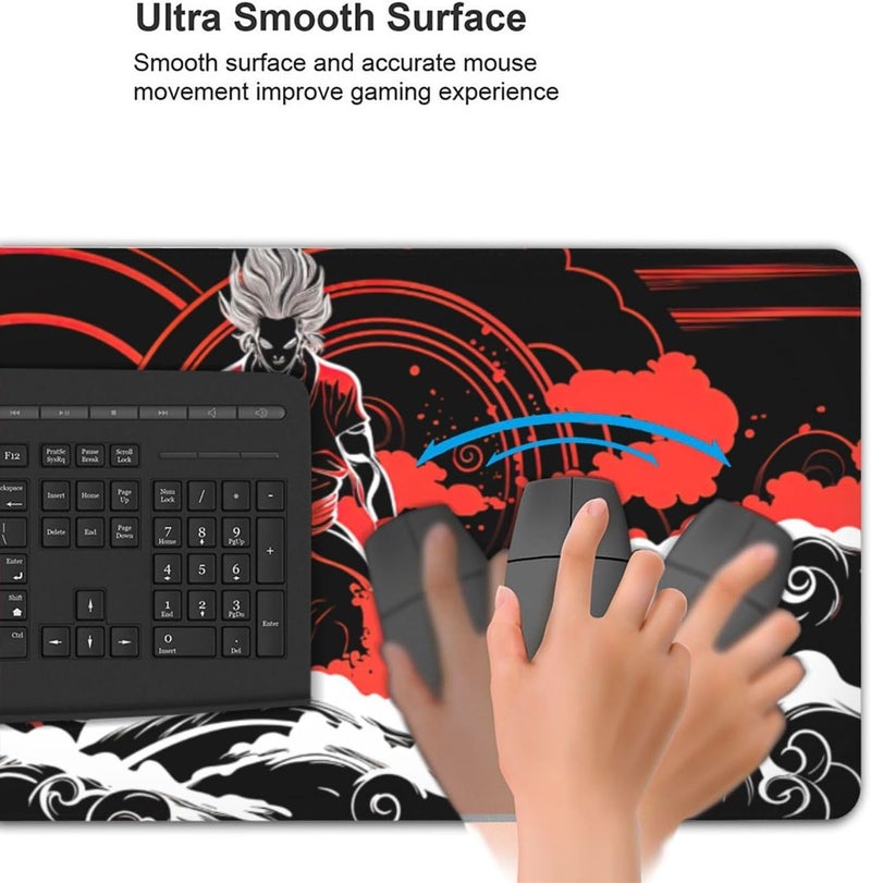 AQQA Japanese Samurai Cool Anime Red and Black Mouse Pad Extended XXXL 35.4" x 15.7" Desk Pad with Stitched Edges, Non Slip Rubber Base Gaming Keyboard Mouse Mat for Home Computer Office Laptop - Image 4