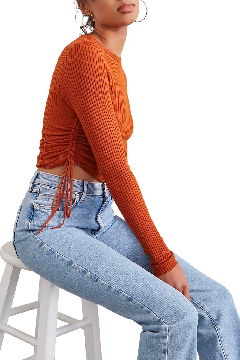 Forever 21 Ribbed Ruched Drawstring Sweater Ginger Small - Image 2