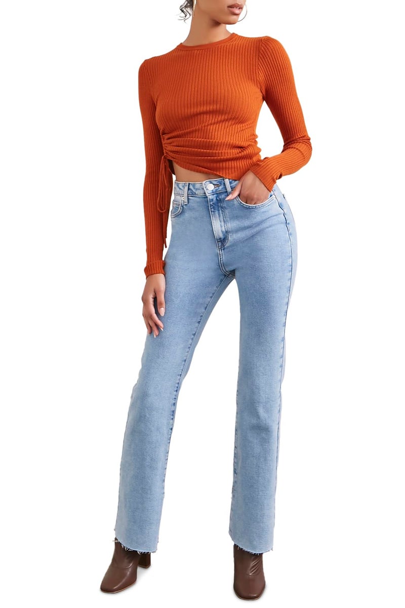 Forever 21 Ribbed Ruched Drawstring Sweater Ginger Small - Image 1