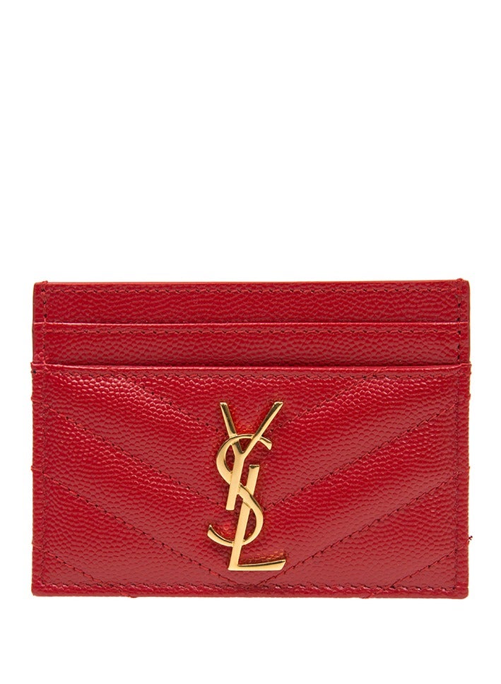 Yves Saint Laurent Red Chevron Quilted Leather Card Holder - Image 1