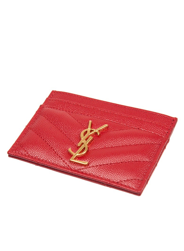 Yves Saint Laurent Red Chevron Quilted Leather Card Holder - Image 4