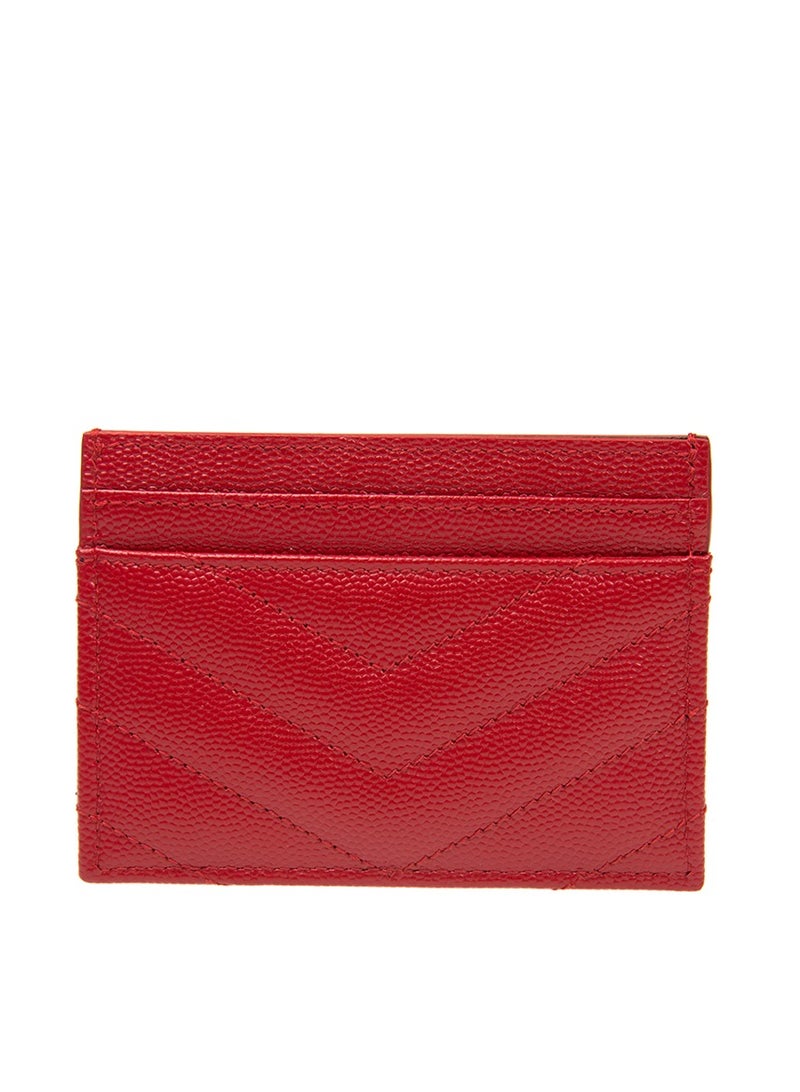 Yves Saint Laurent Red Chevron Quilted Leather Card Holder - Image 3