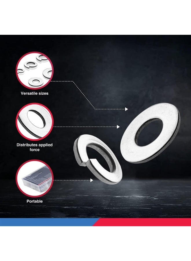 LAMAY 50400A Stainless Steel Lock and Flat Washer Assortment | 350 Piece Set | 12 Different Sizes in Spring Lock and Flat Design | Prevent Loose Fasteners - Image 3