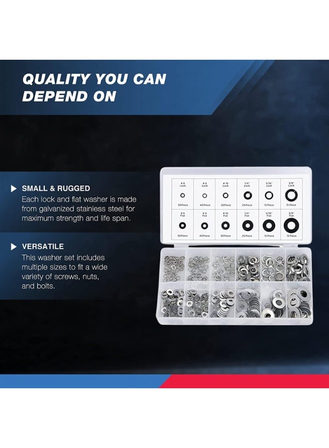 LAMAY 50400A Stainless Steel Lock and Flat Washer Assortment | 350 Piece Set | 12 Different Sizes in Spring Lock and Flat Design | Prevent Loose Fasteners - Image 2
