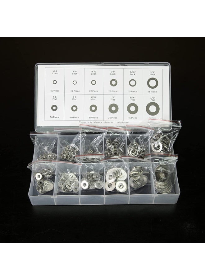 LAMAY 50400A Stainless Steel Lock and Flat Washer Assortment | 350 Piece Set | 12 Different Sizes in Spring Lock and Flat Design | Prevent Loose Fasteners - Image 4