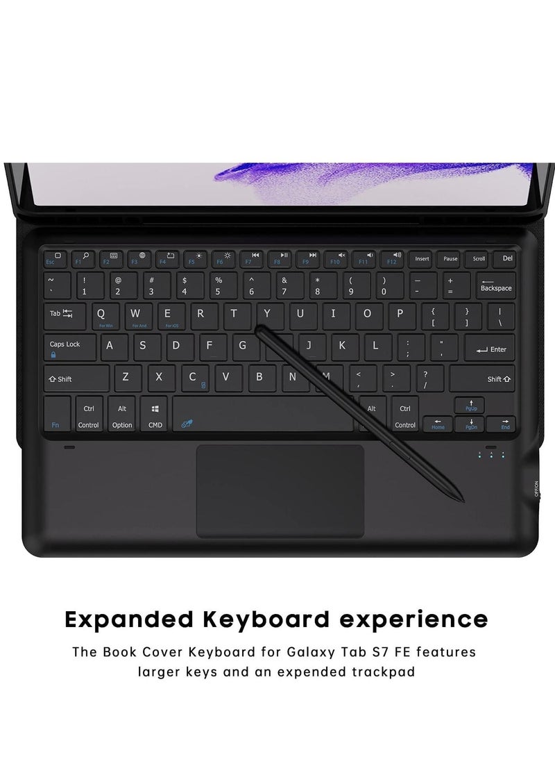 Keyboard Case for Samsung Galaxy Tab S7 FE 12.4" 2021  Smart Wireless Waterproof Detachable Magnetic Tablet Trackpad Keyboard Cover for S7 FE SM-T730/T736 with S Pen Holder (Black)… - Image 3