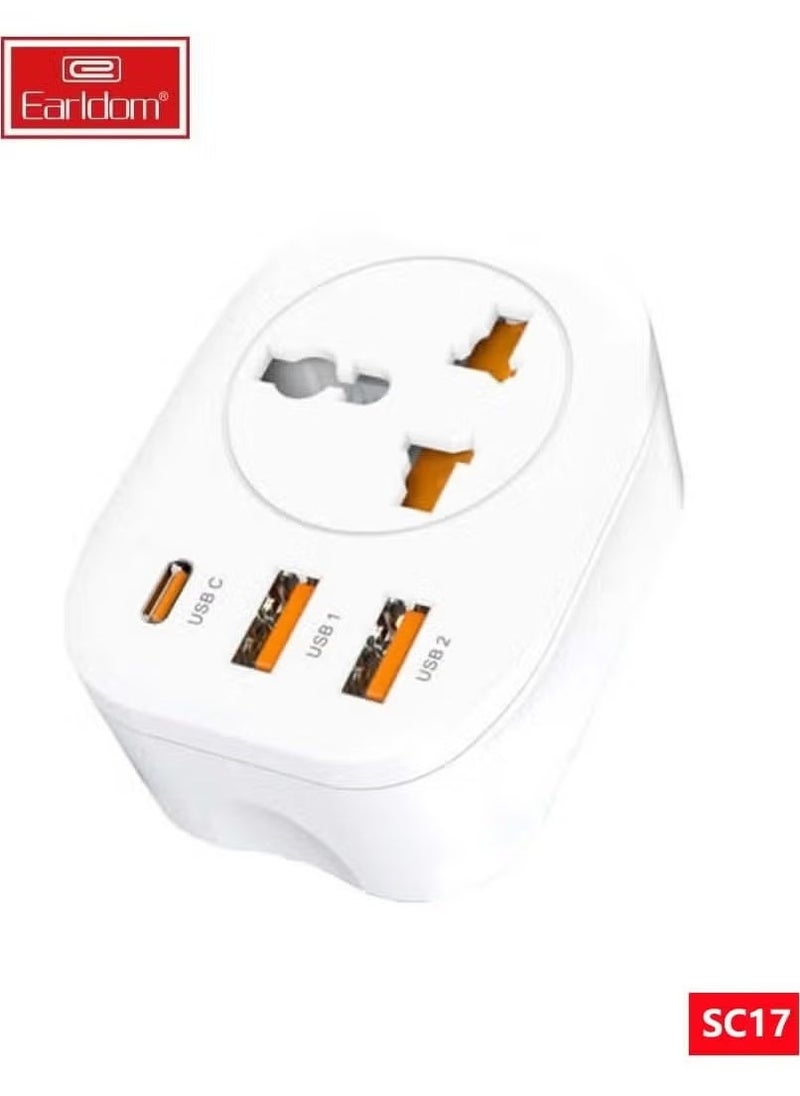 Earldom SC17 4-IN-1 Switch Power Socket with USB Port & Universal Plug 4000W High Power  - Image 1