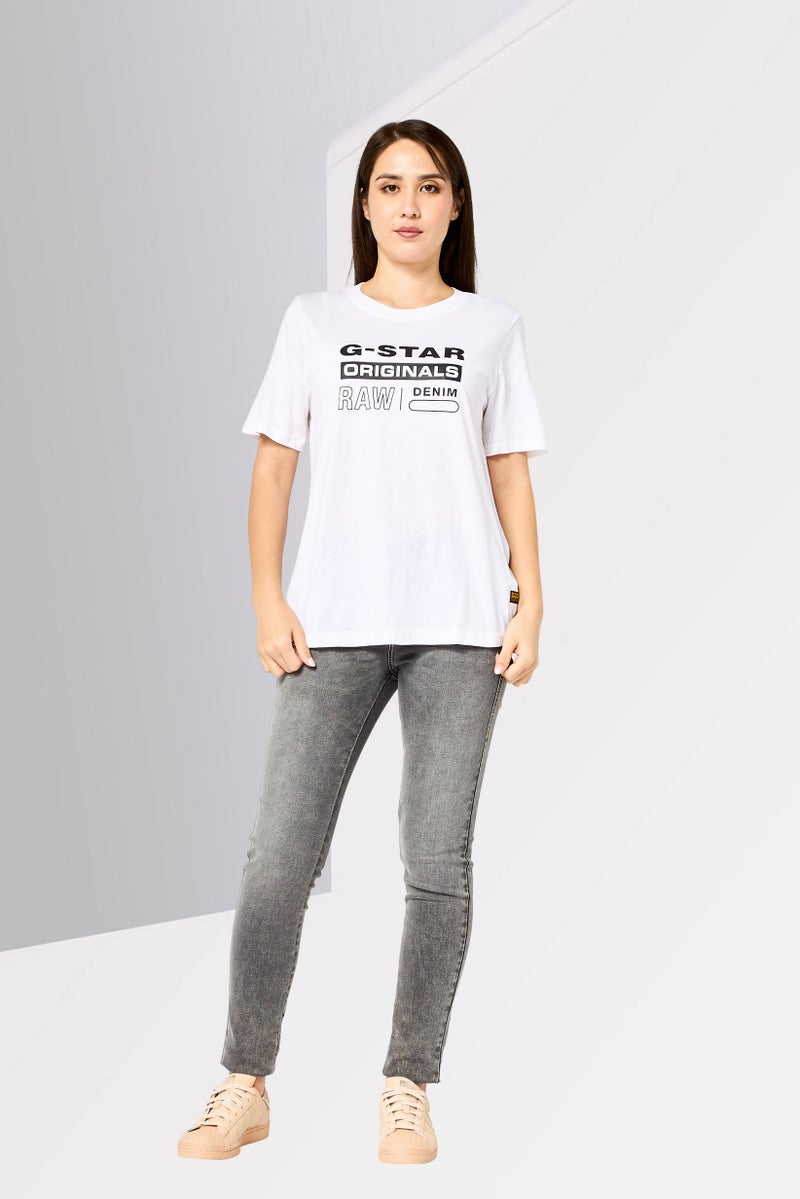 G-Star RAW Women Crew Neck Short Sleeve Brand Logo T-Shirt, White - Image 2