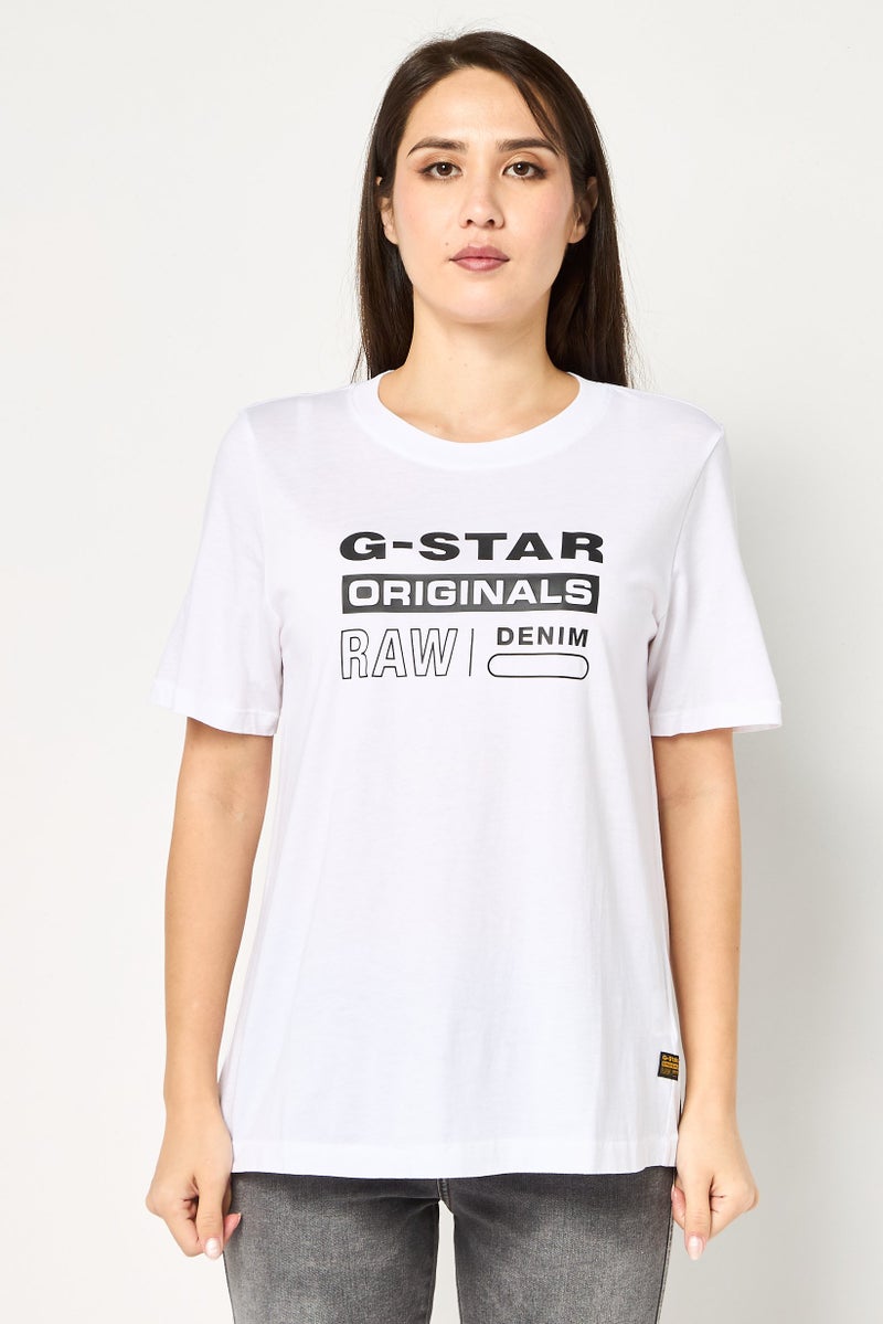 G-Star RAW Women Crew Neck Short Sleeve Brand Logo T-Shirt, White - Image 1