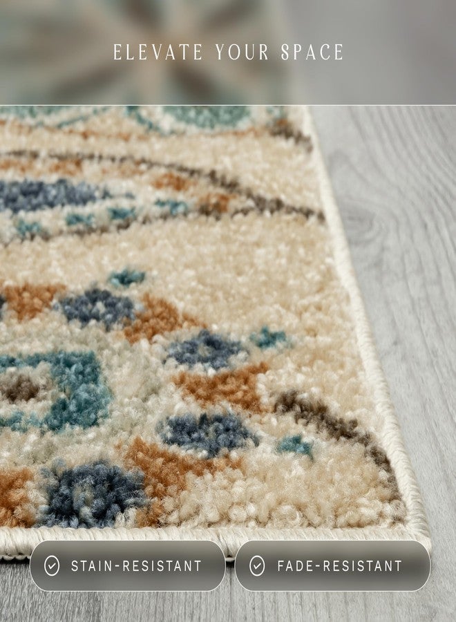 مابلز راغز سجادة مابلز راجز ريجي فلورال رانر - صنع في الولايات المتحدة الأمريكية - سجادة داخلية قابلة للغسل وغير قابلة للانزلاق للمطبخ والممر وغرفة الغسيل، 2 × 5 قدم، بيج - Image 4