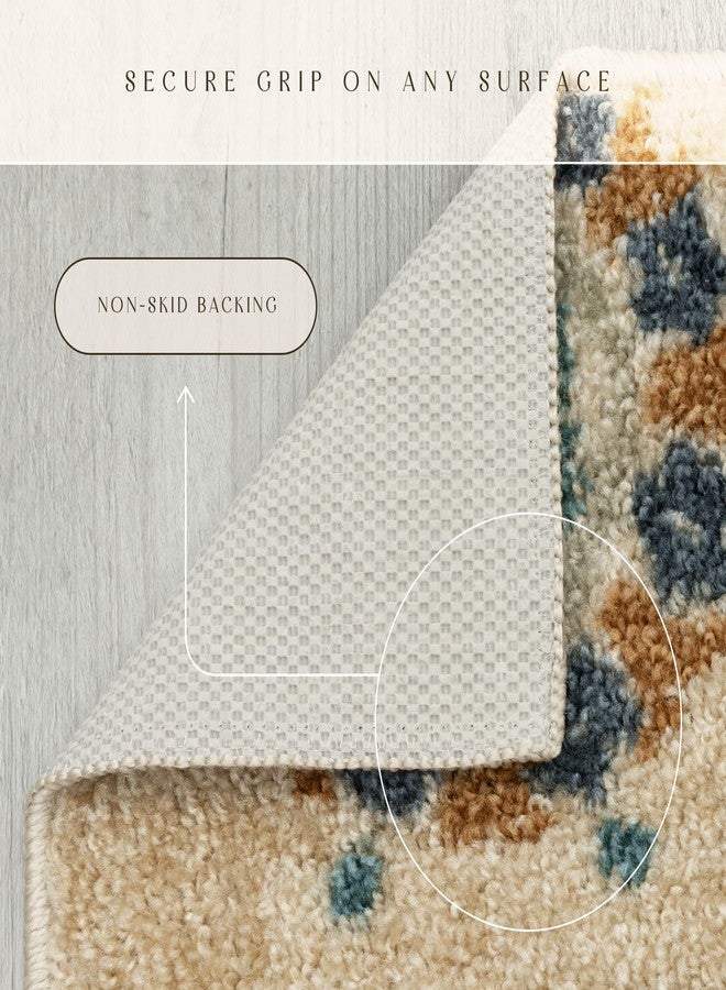 مابلز راغز سجادة مابلز راجز ريجي فلورال رانر - صنع في الولايات المتحدة الأمريكية - سجادة داخلية قابلة للغسل وغير قابلة للانزلاق للمطبخ والممر وغرفة الغسيل، 2 × 5 قدم، بيج - Image 5