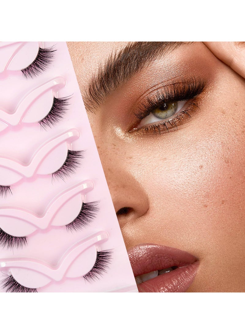 Generic 5 Pairs False Lashes, Crisscross Multi-layers False Eyelashes, Natural Look Cat Eye Half Lashes Wispy Fluffy Faux Mink  - Image 1