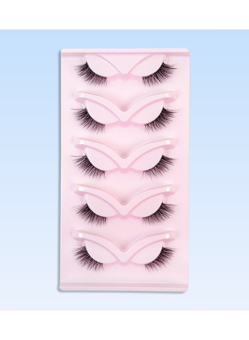 Generic 5 Pairs False Lashes, Crisscross Multi-layers False Eyelashes, Natural Look Cat Eye Half Lashes Wispy Fluffy Faux Mink  - Image 2