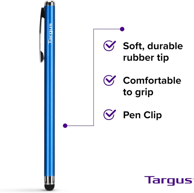 targus Slim Stylus Pen for Tablets, iPad, Smartphones and Touchscreen Devices, Metallic Blue - Slim Durable Rubber Tip (AMM1203US) - Image 1