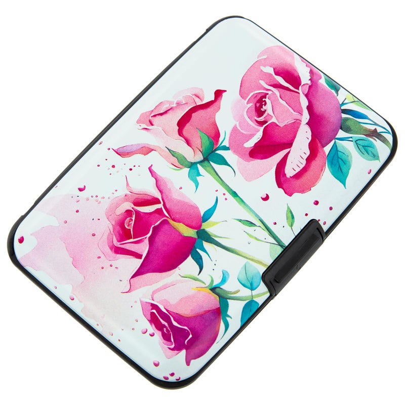 Kaabao Credit Card Holder Small RFID Blocking Wallet Business Metal Slim Mini Aluminum Hard Case for Women Men Gift (Watercolor Pink Roses) - Image 2