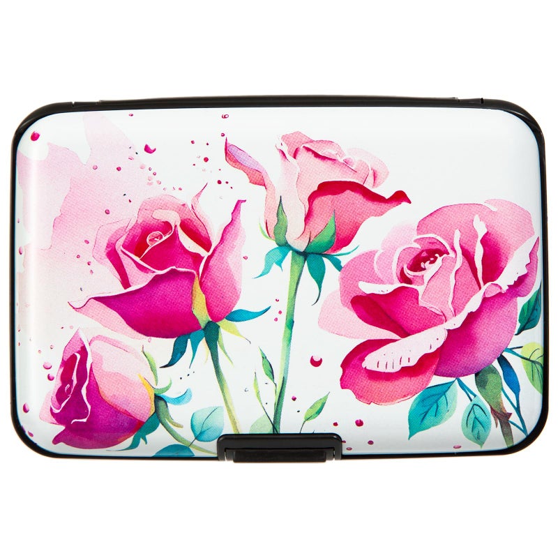 Kaabao Credit Card Holder Small RFID Blocking Wallet Business Metal Slim Mini Aluminum Hard Case for Women Men Gift (Watercolor Pink Roses) - Image 1