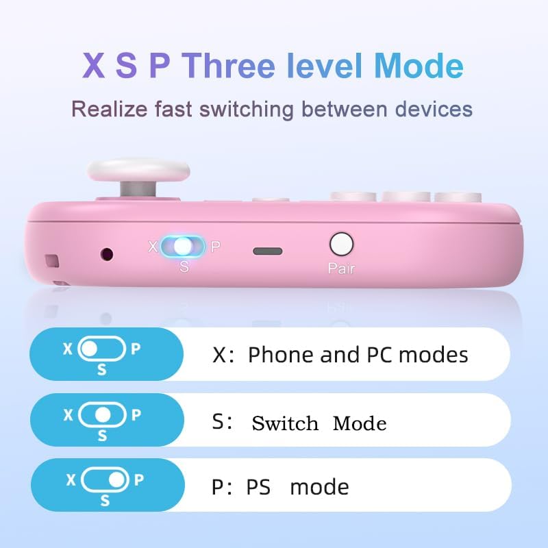شانوان وحدة تحكم ألعاب بلوتوث من شانوان بحجم سلسلة مفاتيح مصغرة لـ Switch و Windows و Android و iOS و PS4 (وردي) - Image 5