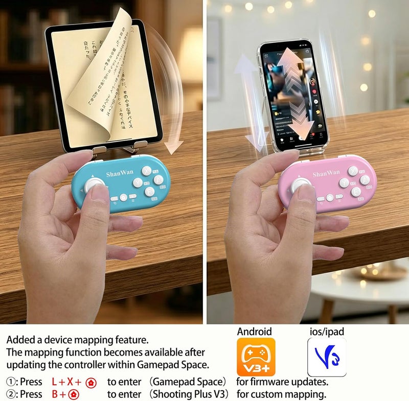 شانوان وحدة تحكم ألعاب بلوتوث من شانوان بحجم سلسلة مفاتيح مصغرة لـ Switch و Windows و Android و iOS و PS4 (وردي) - Image 4