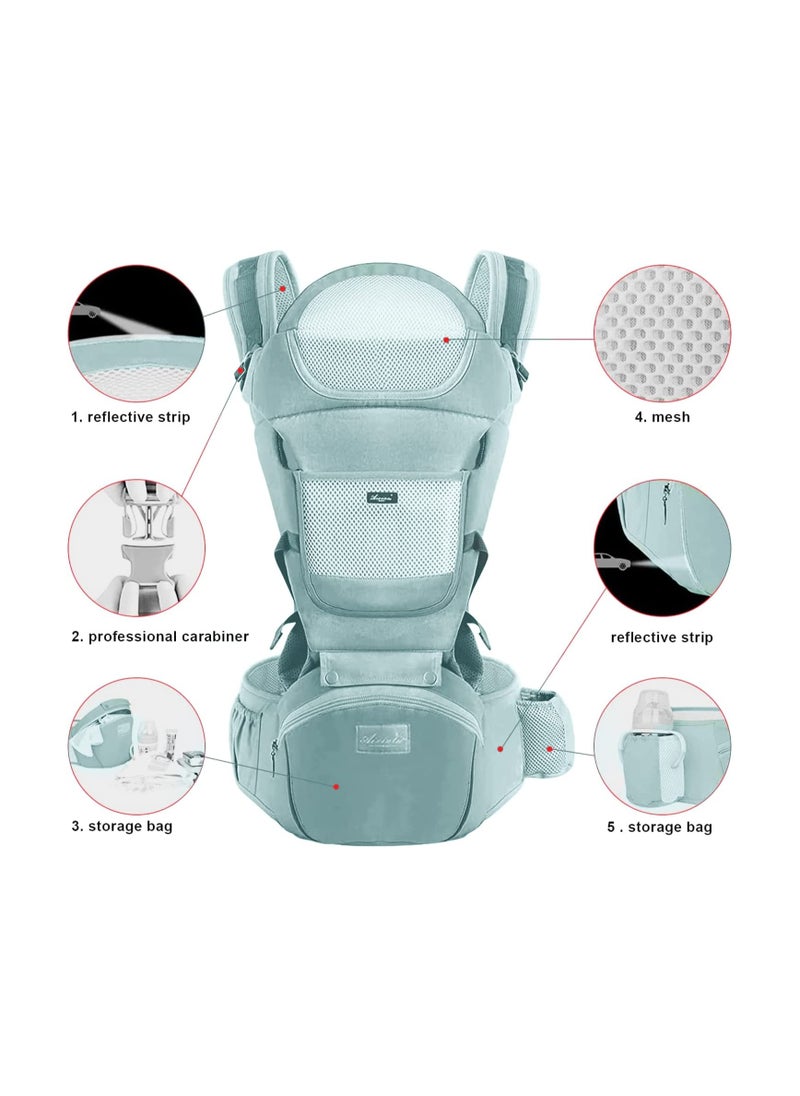 Gonice Baby Carrier with Hip Seat, Baby Waist Stool Baby Carrier with Storage Box Baby Holder Breathable Comfortable Front Back Sling Separable for Newborn Infant Toddler 3-36 Months Women Four Seasons Green  - Image 4