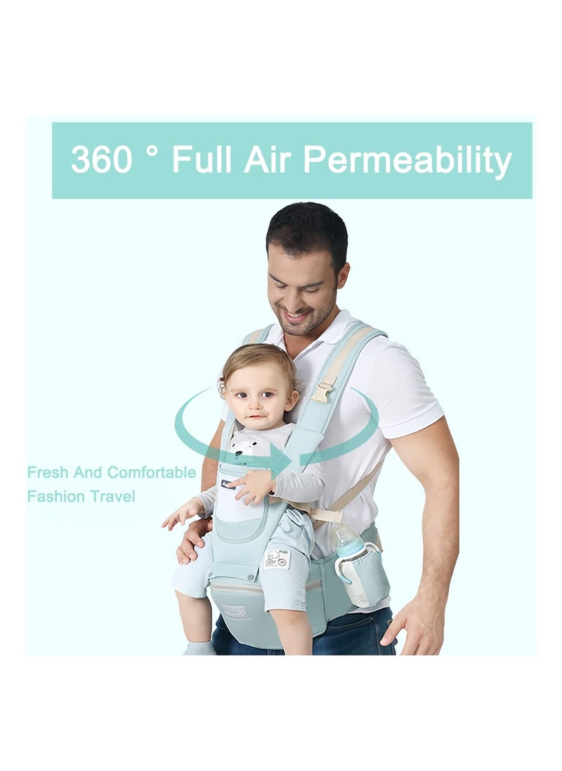 Gonice Baby Carrier with Hip Seat, Baby Waist Stool Baby Carrier with Storage Box Baby Holder Breathable Comfortable Front Back Sling Separable for Newborn Infant Toddler 3-36 Months Women Four Seasons Green  - Image 3