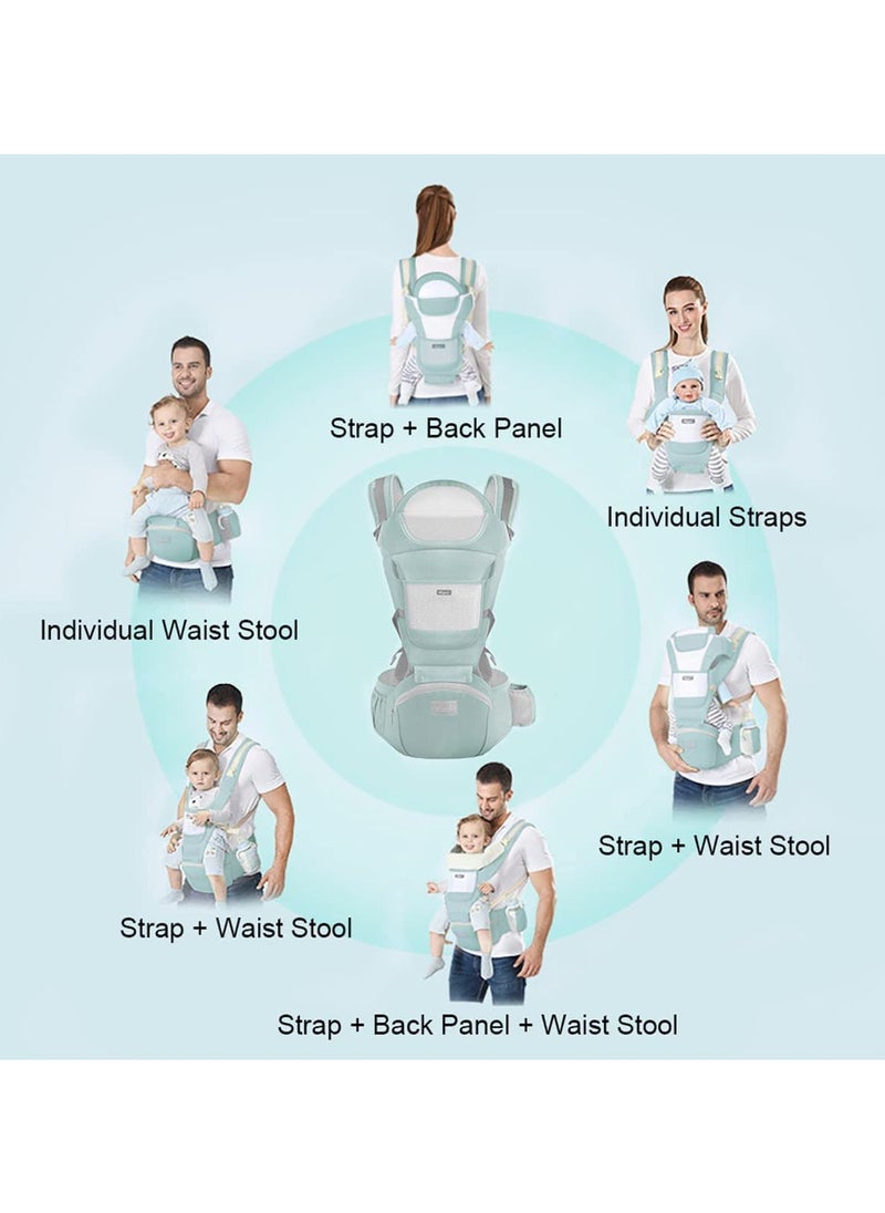 Gonice Baby Carrier with Hip Seat, Baby Waist Stool Baby Carrier with Storage Box Baby Holder Breathable Comfortable Front Back Sling Separable for Newborn Infant Toddler 3-36 Months Women Four Seasons Green  - Image 5
